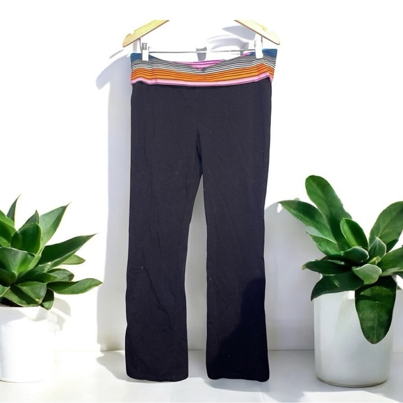 Joe Boxer Black Wide Leg Pants with Multicolor Waistband - Picture 1 of 3